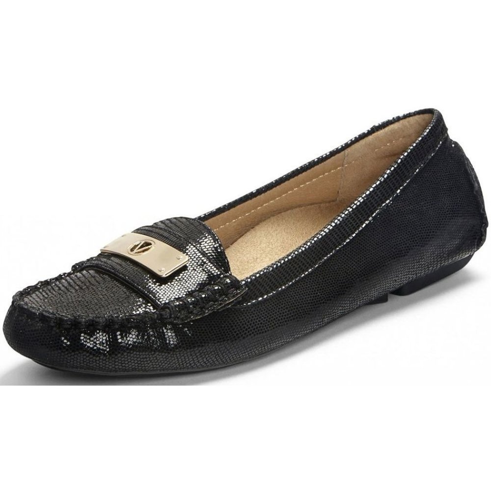Vionic Sydney Driving Moc Shoes Flats Black Lizard Women 8